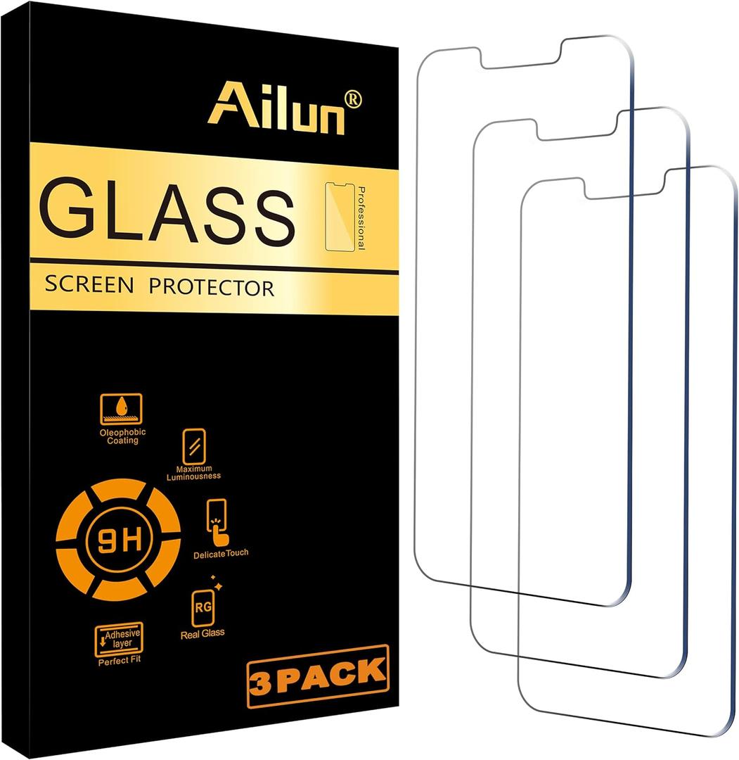 Ailun Screen Protector for iPhone 17e / iPhone 16e / iPhone 14 / iPhone 13 / iPhone 13 Pro [6.1 Inch] Display 3 Pack Tempered Glass, Case Friendly [Not for iPhone 16 6.1 Inch]