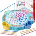 Light Up Fishing Game Toys, Rotating Board Game with Music Including 45 Fishes and 8 Fishing Poles, Party Game Toys for Kids Age 4 5 6 7 8 and Up
