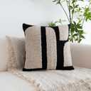 Black Cream Boho Chunky Tufted Pillow Cover, Neutral Decorative Square Throw Pillow Case, Geometric Woven Modern Sham for Bed Couch Living Room, 18x18 inches, 1PCS