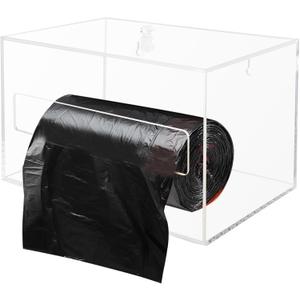 Trash Bag Organizer Dispenser, Acrylic Garbage Bag Holder Dispenser, Trash Bag Roll Box for Wall Mount, Clear (Large)