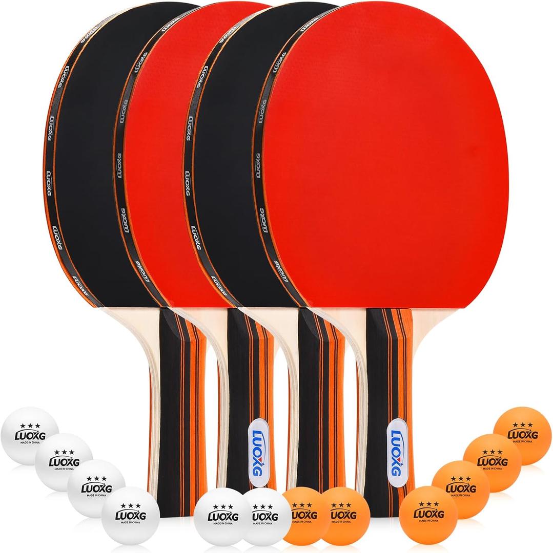 Ping Pong Paddles Set of 4, Ping Pong Paddles and Balls, Table Tennis Rackets Set Suitable for Indoor and Outdoor Games, Family Games