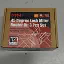 MNA 45 Degree Lock Miter Router Bit 3-Piece Set, for 1/2, 3/4, 1 Cutting Height, 1/2 Inch Shank. Easy to Create Lock Miter Joint