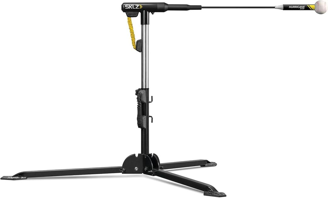 SKLZ Hurricane Batting Swing Trainer for Baseball & Softball - Durable Swing Arm - 4 Power Band System - High-Visibility, Anti-Dent Target Ball Head - Screw-in Base Legs, Metal Stakes & Carry Bag