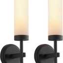Wall Sconces Set of Two,Matte Black Bathroom Sconces Wall Lighting with White Glass, Modern Sconces Wall Decor Set of 2 Wall Light fixtures for Bathroom Mirror Living Room Hallway Bedroom Wall Lamp