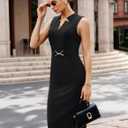 GRACE KARIN Work Dresses for Women 2026, V Neck Business Office Bodyon Dress, Sleeveless Pencil Semi Formal Midi Dress Black XL