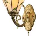 LITFAD Tiffany Style Leaf Wall Sconce Amber Glass Wall Lamp Single Light Wall Light Bedside Lamp with Pull Chain for Bedroom Staircase Hotel
