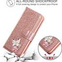 UEEBAI Wallet Case for iPhone 16 Pro, Glitter PU Leather Phone Cover Card Slots Kickstand Wallet Magnetic Closure Bling Flip Case Shockproof Hand Strap Flip Cover - Rose Gold