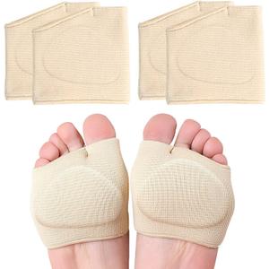 2 Pairs Metatarsal Pads with Gel Pad - Metatarsal Pads for Women Men - Ball of Foot Cushions for Pain Relief (Biege, Large:7-10)