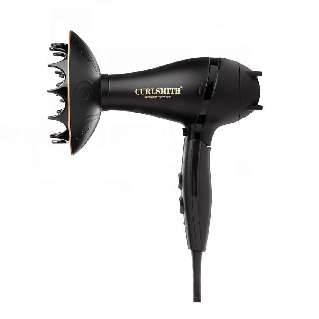 Curlsmith - Defrizzion Travel Hair Dryer with Large Diffuser, for Curly Hair, Reduce Frizz, 3 Speeds, 3 Heat Settings, Infared, Ceramic Heat for Fast Drying