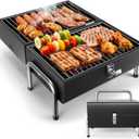 Portable Charcoal Grill, Table Top Small BBQ Grill For Outdoor, Camping, Beach, Easy Assembly, Heavy Duty & Multi-Use Small Grill, Black (270 Sq.In)