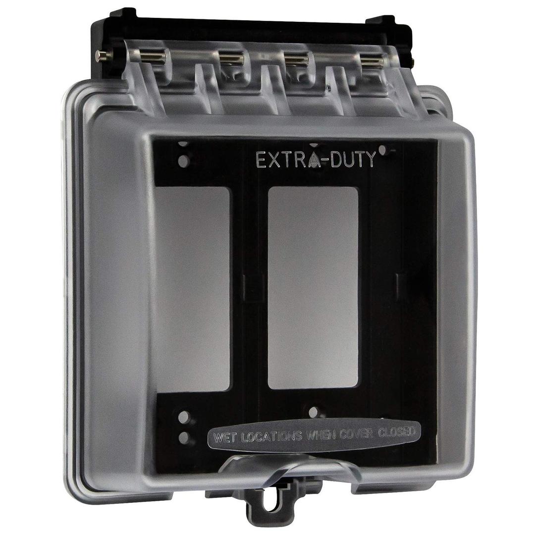 ENERLITES 2-Gang Weatherproof Outdoor Outlet Cover Extra-Duty in-Use Outlet Cover, Outdoor Decorator/GFCI Receptacle Outlets, 6.1 H x 5.2 W x 2.5 D, IUC2V-D, Clear