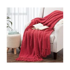 Throw Blanket for Couch Soft Knitted Textured Couch Cover Tweed Blanket with Fringe Tassel for Home Décor Bed Sofa Chair, 50" x 60", Christmas Red