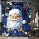 Christmas Santa Claus Shower Curtain 60Wx72L Winter Royal Blue Xmas Flower Holiday Bathroom Set Accessories Decor with 12 Pack Hooks
