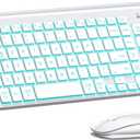 Wireless Keyboard and Mouse Ultra Slim Combo, 2.4G Silent Compact USB 2400DPI Mouse and Scissor Switch Backlit Keyboard Set, for PC/Laptop/Windows/Mac/Gaming - Matte White