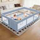 XVISHX 74 x 50 Inch Baby Playpen, Playpen for Babies and Toddlers, Baby Play Pen Playard for Indoor & Outdoor Active Center Game Fence, with Skin-Friendly Fabric and Soft Breathable Mesh, Grey
