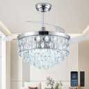 42 Inch Fandelier Ceiling Fan with Light, Chandelier Fan for Bedroom Living Room, Retractable Ceiling Fan with Lights, 6 Wind Speeds, LED Dimmable, Memory and Timing Function-Chrome