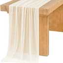 Ling's Moment 14Ft Ivory Sheer Extra Long Chiffon Like Table Runner with Silver Sparkle for Rustic Boho Beige Table Runner Wedding Party Bridal Shower Decorations