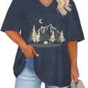 HDLTE Plus Size Tops for Women Oversized Graphic Tshirt V Neck Summer Tees Short Sleeve Casual Loose Fit Blouses (Blue, XXL)
