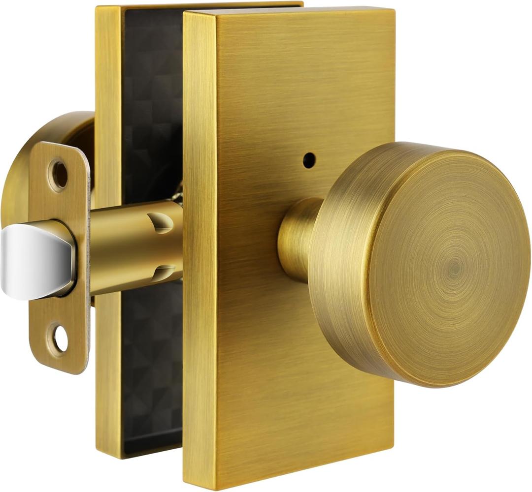 Antique Brass Door Knobs Interior, Privacy Door Knobs with Lock, Antique Vintage Modern Door Handle for Bedroom Bathroom