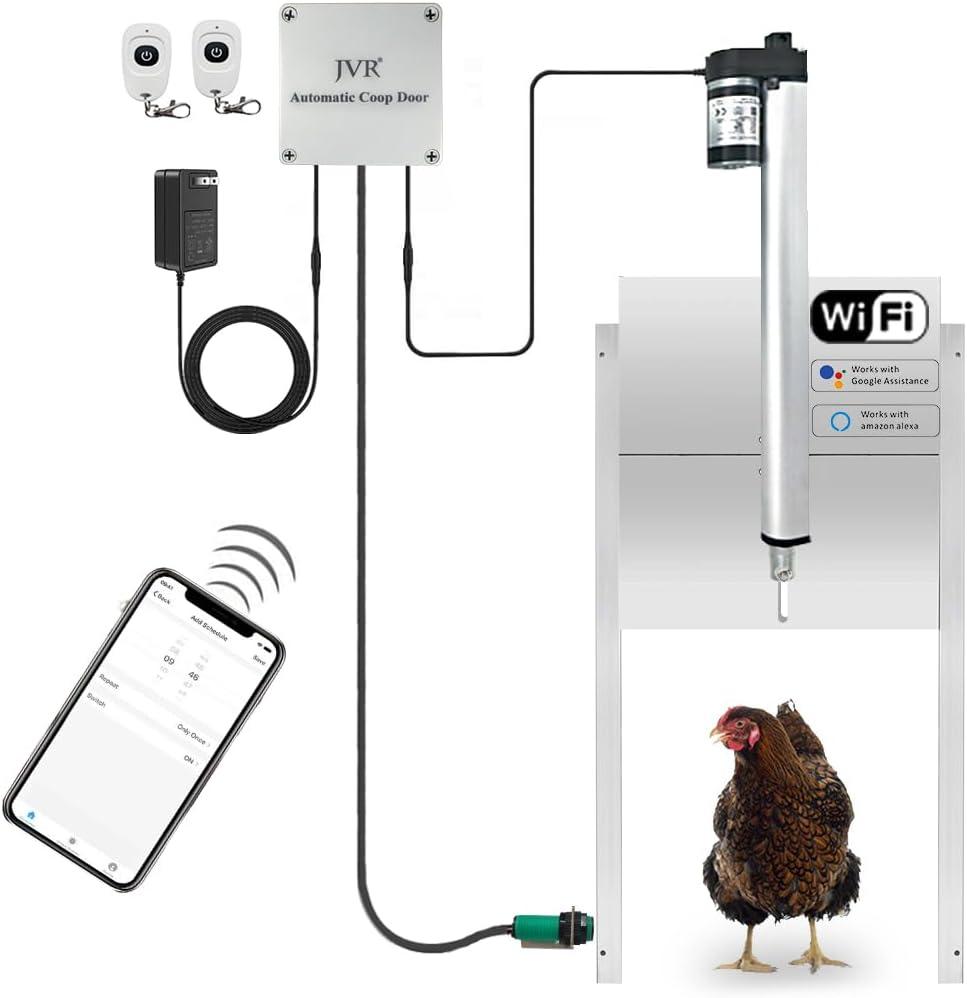 JVR Automatic Chicken Coop Smart Door Compatible with Alexa, Google Assistant, Home Assistant, Tuya - WiFi Electric Opener, Auto Sunrise/Sunset Dusk to Dawn Doors, Chicken Coop Accessories