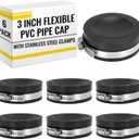 6 Pack 3 Inch Flexible PVC Pipe Cap with Stainless Steel Clamps - Black Durable End Caps for Drainage, Wastewater & Vent Pipes, Above/below Ground Use