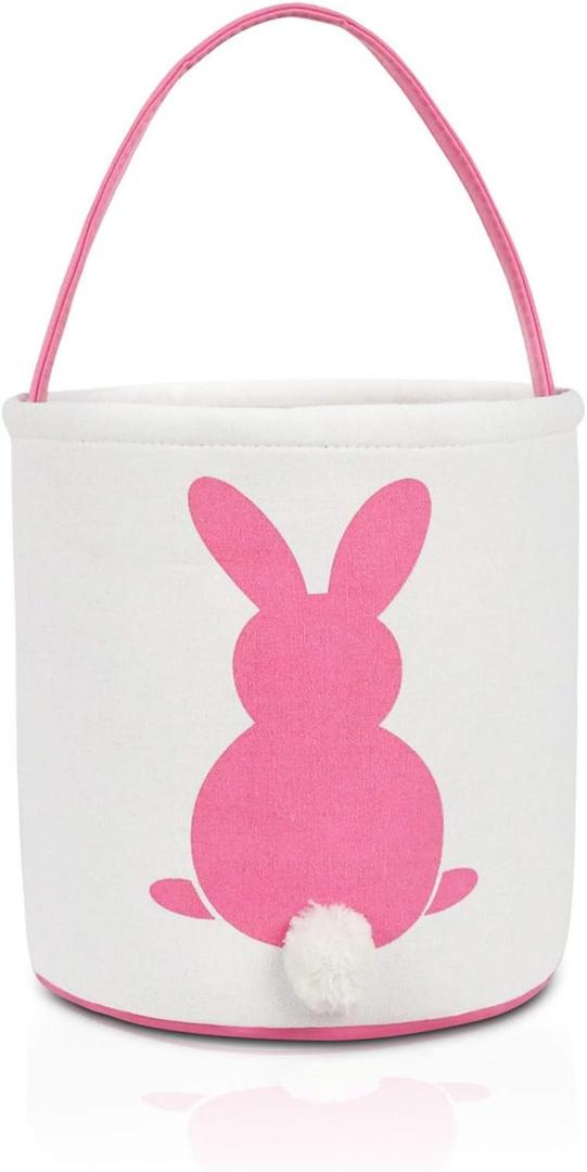 MONOBLANKS Easter Bunny Basket Bags, Rabbit Bucket Tote for Easter Egg Hunts Decorations Candy Gifts Storage (Pink)