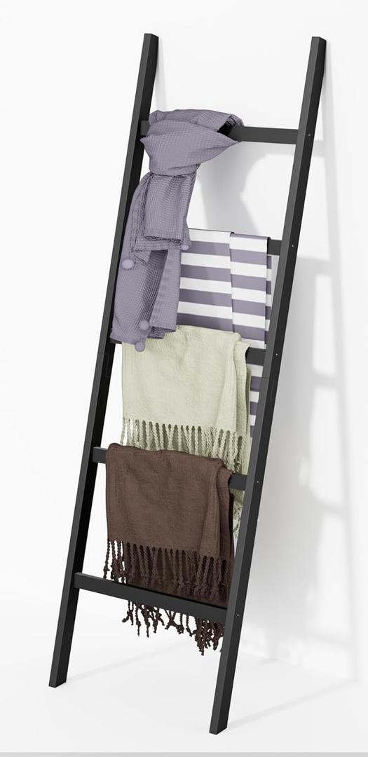 WTZ Blanket Ladder, 5-Layer Towel Racks, Blanket Holder with Anti-Slip Construction Home Decor, Decorative Blanket, Quilt, Towel, Scarf Ladder Shelves for Livingroom, Bedroom, Bathroom, Black