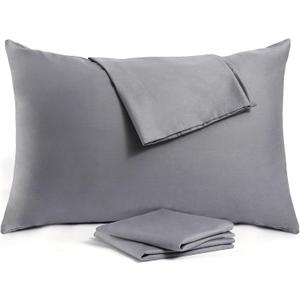 Cotton Pillow Protectors/Cases Queen Size with Zipper 4 Pack Grey Color,Cooling & Breathable Bed Pillow Protectors Set of 4 Pillow Cases Cover (Queen Size 20" x 30")