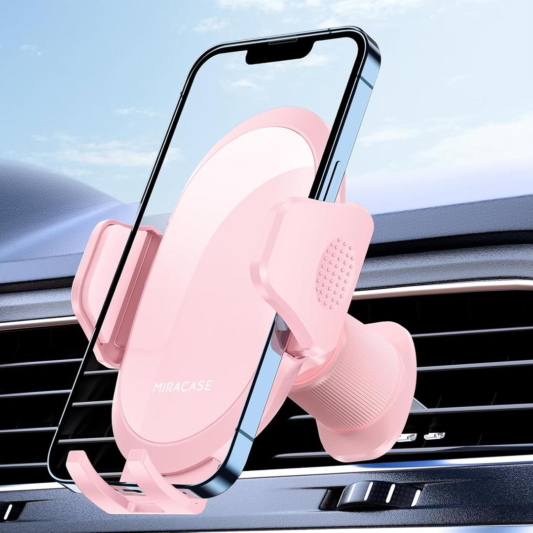 Miracase Phone Holders for Your Car with Metal Hook Clip, Cell Phone Mounts Air Vent Cell Phone Stand Car Mount, Universal Automobile Cradle Fit for iPhone Android and All Smartphones (Pink) (1 Pack)