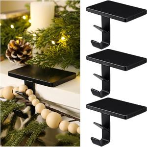 MorningRo 2 in 1 Fireplace Garland and Stocking Hangers for Mantel Heavy Duty Christmas Stocking Holders for Mantle Metal Garland Hooks Xmas Holiday Decoration(Black,6 Pack)