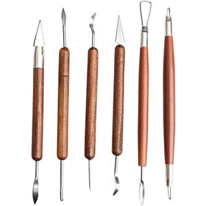 S & E TEACHER'S EDITION 6 Pcs Pottery & Clay Sculpting Tools, Double-Sided, Smooth Wooden Handles.