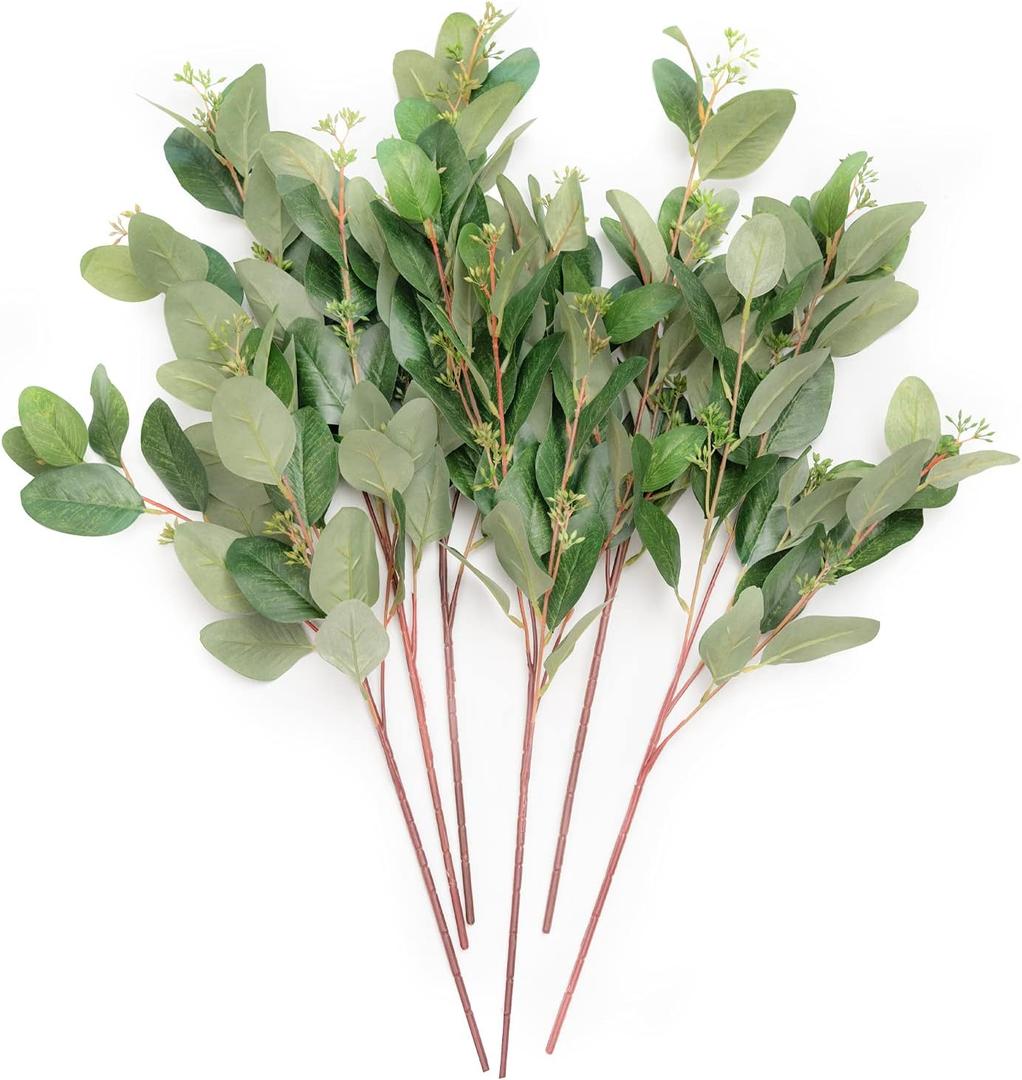 Ling's moment Artificial Plants Eucalyptus Seeds Branches,6Pcs 12" Tall Fake Greenery Filler w/Stems, Realistic Texture Spray Plant Decor for Wedding Bouquets/Table Centerpieces, Room/Office/Outdoor