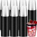 Gerrii 100 Pcs 10oz Plastic Cups Disposable Fancy Rimmed Cups Elegant Clear Drinking Tumblers for Wedding, Birthday, Halloween, Christmas, Graduation Party(Black)