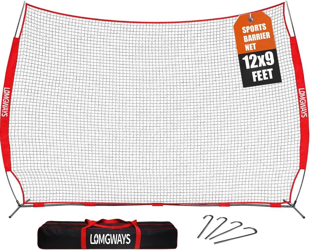 12x9ft Barricade Backstop Net,Sports Barrier with Carry Bag, Protection Screen, Perfect for Baseball,Softball,Soccer, Basketball,Lacrosse and More,Backstop Net for Backyard,Garden