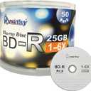 Smartbuy 50 Pack Bd-r 25gb 6X Blu-ray Single Layer Recordable Disc Logo Top Blank Data Video Media 50 Disc Spindle