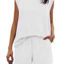 Tankaneo Womens 2 Piece Summer Outfits Casual Crewneck Sleeveless Tank Tops and Shorts Lounge Matching Sets, White, Small (White, S)