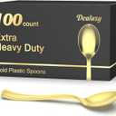 100 Count Heavy Duty Gold Plastic Spoons Disposable, BPA-Free, Heat Resistant, Solid and Durable Premium Plastic Disposable Spoons for Party Supply