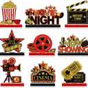Blosssound 9 Pcs Movie Night Party Decorations Movie Theme Wooden Table Centerpieces Theater Now Showing Table Sign Cinema Popcorn Star Tabletop Decor for Home Film Birthday Party Supplies