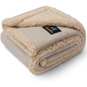 Waterproof Pet Blankets, Liquid Pee Proof Dog Blanket for Sofa Bed Couch, Reversible Sherpa Fleece Furniture Protector Cover for Small Medium Large Dogs Cats, Dark Beige King Size（100" x 85"）
