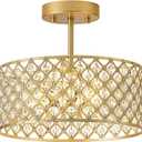 Gold Crystal Ceiling Light Fixture,Modern Semi Flush Mount Ceiling Lighting Fixture,Round Small Chandelier for Dining Room, Hallway, Entryway, Kitchen, Bedroom,Foyer,3 Light,12 inch