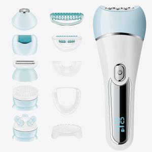 Epilator for Women, 6 in 1 Hair Removal Epilator, Shaver, Face Razor, Facial Brush, Face Massage and Body Exfoliator,IPX7 Waterproof Rechargeable Hair Removal for Women, 2 Speeds