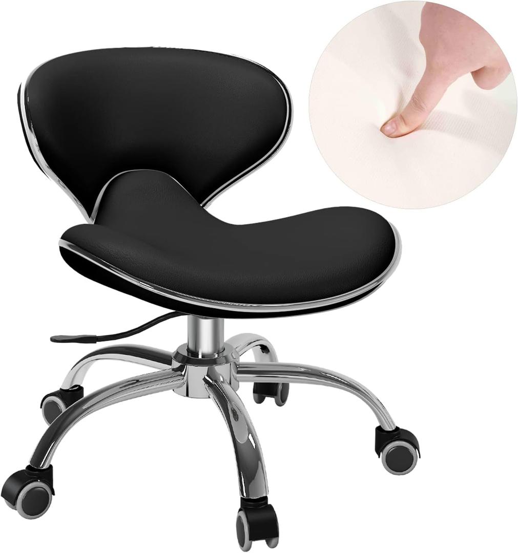 Pedicure Chair for Nail Tech,Adjustable Height, Hourglass Type Ergonomic Back Support Rolling Swivel Stool,Perfect for Massage and Salon Office Facial Spa Medical Tatoo (Black)