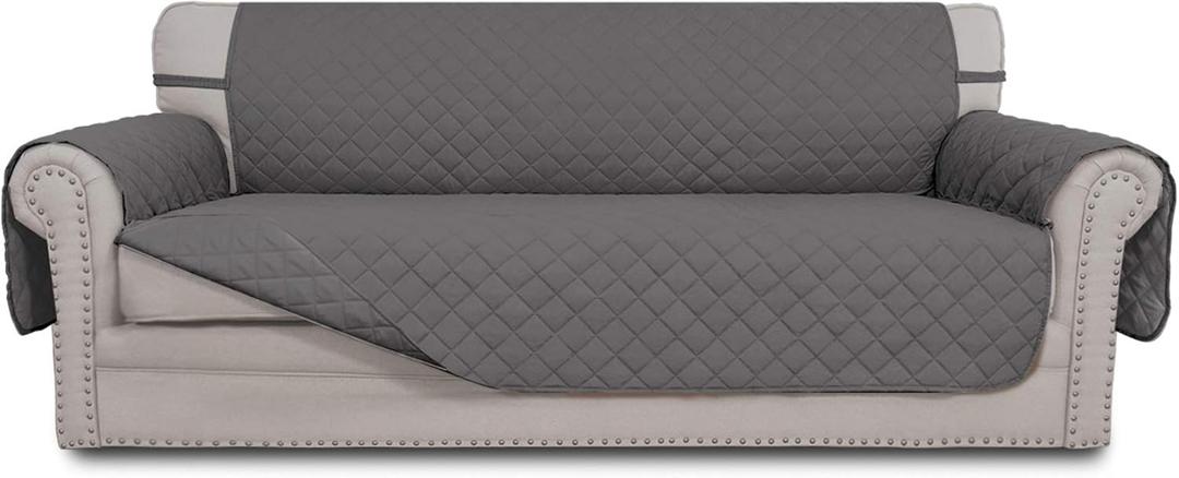 Easy-Going Reversible Oversized Couch Cover for 3 Cushion Couch Sofa Cover for Dogs Water Resistant Furniture Protector Cover with Foam Sticks for Pet Cat (Oversized Sofa, Gray/Gray) (X-Large Sofa)