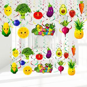 Syhood 30 Pack Hey One Bear Fruit Birthday Party Decoration Dancing Fruit Hanging Swirls Vegetable Ceiling Streamer Summer Party Supplies for Birthday Decoration