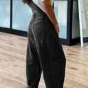 chouyatou Women's Baggy Adjustable Strap Denim Bib Overalls Barrel Jeans Casual Loose Wide Leg Denim Pant Jumpsuits (Black, L)
