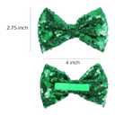 2 x 4" Glitter Sparkly Christmas Green Sequin Hair Bows Clips for Toddler Girls St Patrick's Day Easter Mardi Gras Birthday Wedding Holiday Party Dress Outfit Decor Accessory Gift