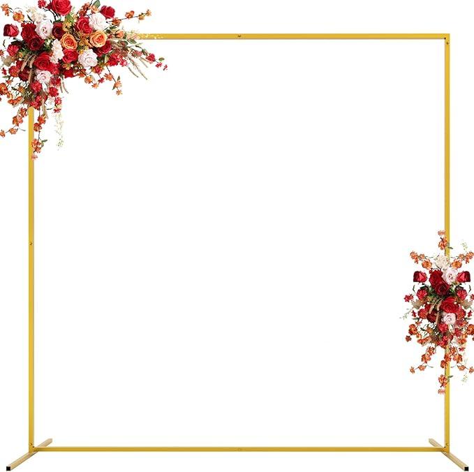 6.6FTx6.6FT Gold Wedding Arch Backdrop Stand Square Metal Rectangular Arch Frame for Ceremony Party Birthday Bridal Baby Shower Anniversary Arbor Balloon Decoration