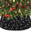 WUPIOS 28.3 Inch Christmas Tree Collars for Artificial Trees Black Tree Collar Sequin Small Thanksgiving Tree Skirt Embroidered Velvet Trees Ring Mermaid Glitter Christmas Tree Basket Base for Outdoor