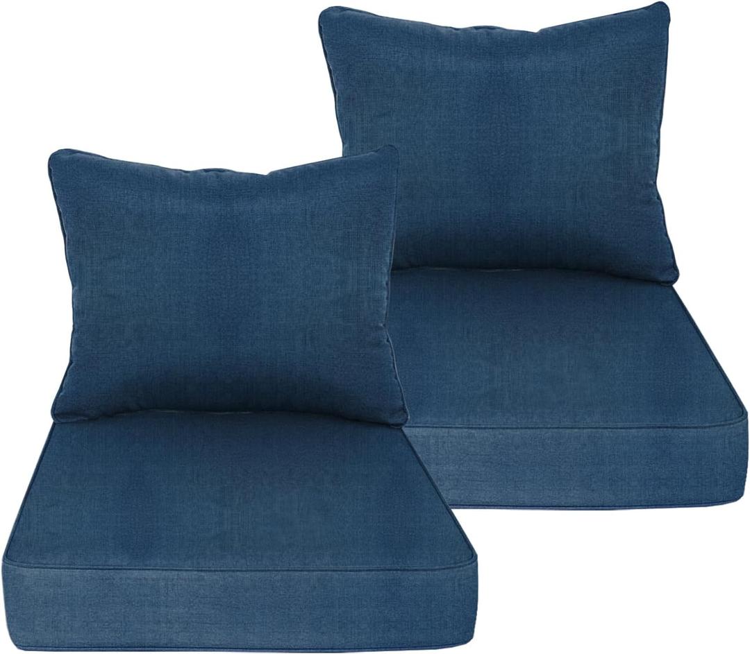 22x24 inch Outdoor/Indoor Deep Seat Patio Cushions Set of 2 Deep Seat Bottom Resilient Foam Filling with Zipper Stain-Resistant UV Resistant Weather Resistant Navy (22"x24"x4.7" 2set)