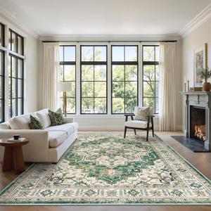 Zesthome 6x9 Area Rugs, Machine Washable Rugs for Living Room, Bedroom,Stain Resistant Vintage Large Area Rug,Non-Slip Medallion Pattern Home Decor Rugs (Green,6'x9')